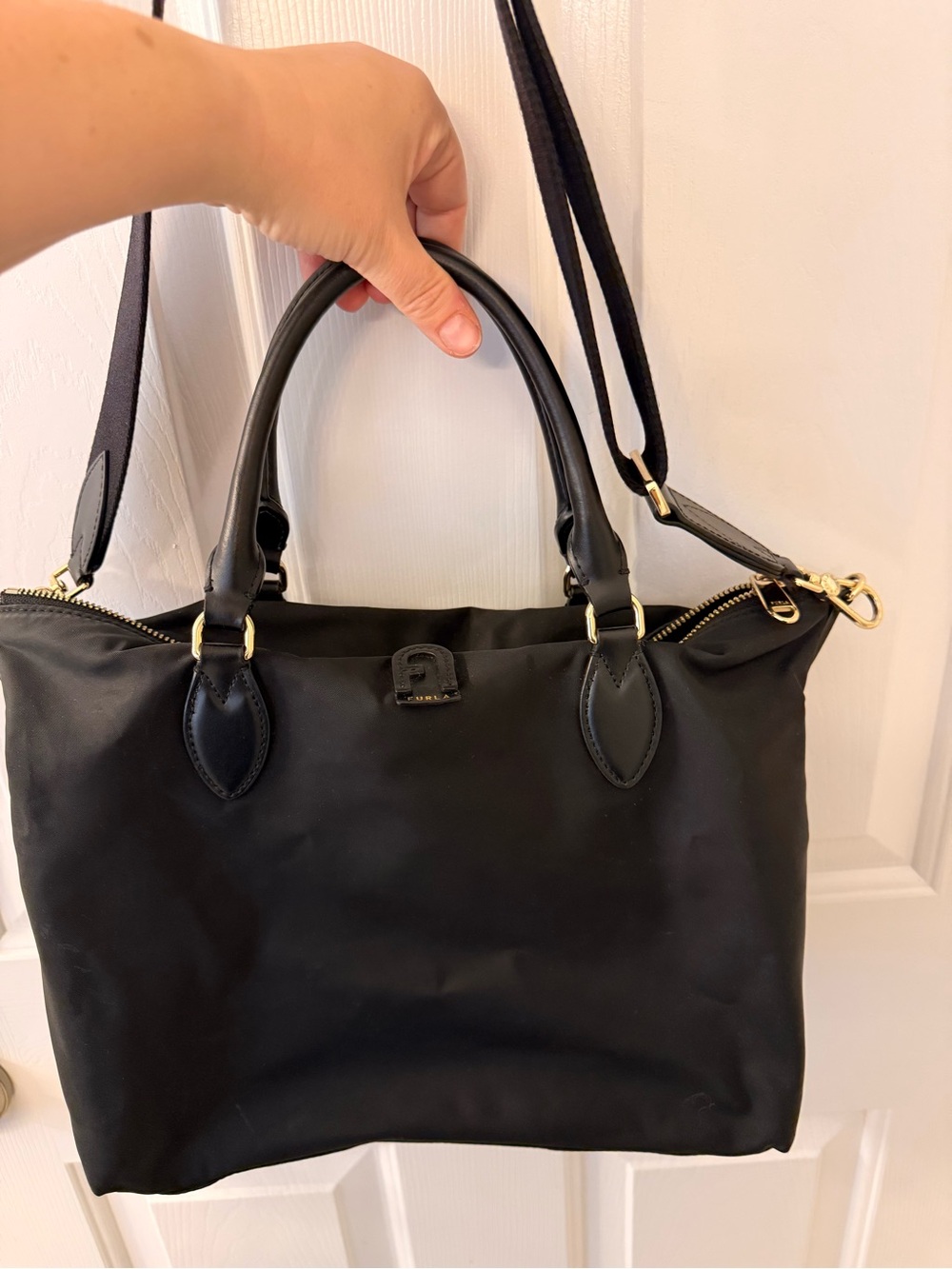 Furla Black Nylon Shoulder Bag with Top Handles
